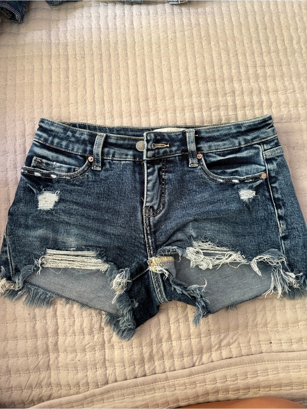 BKE Women's Distressed Denim Cutoff Shorts - Blue